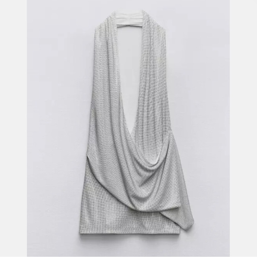 SOLD OUT ZARA JEWEL TRIM MINI DRESS RHINESTONES SILVER S